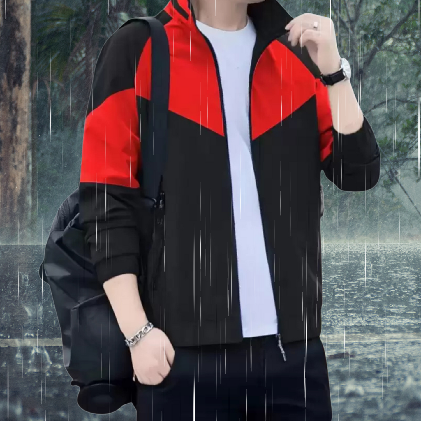 Caraba Colorblock Men's Rain Jacket for Light Rain
