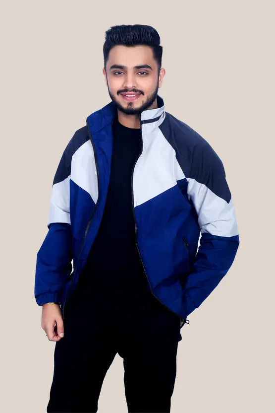 Caraba Jacket for Summer, Lightweight & Regular Fit, Full Sleeves, Stylish Stand Collar Colorblock Men Wind Cheater