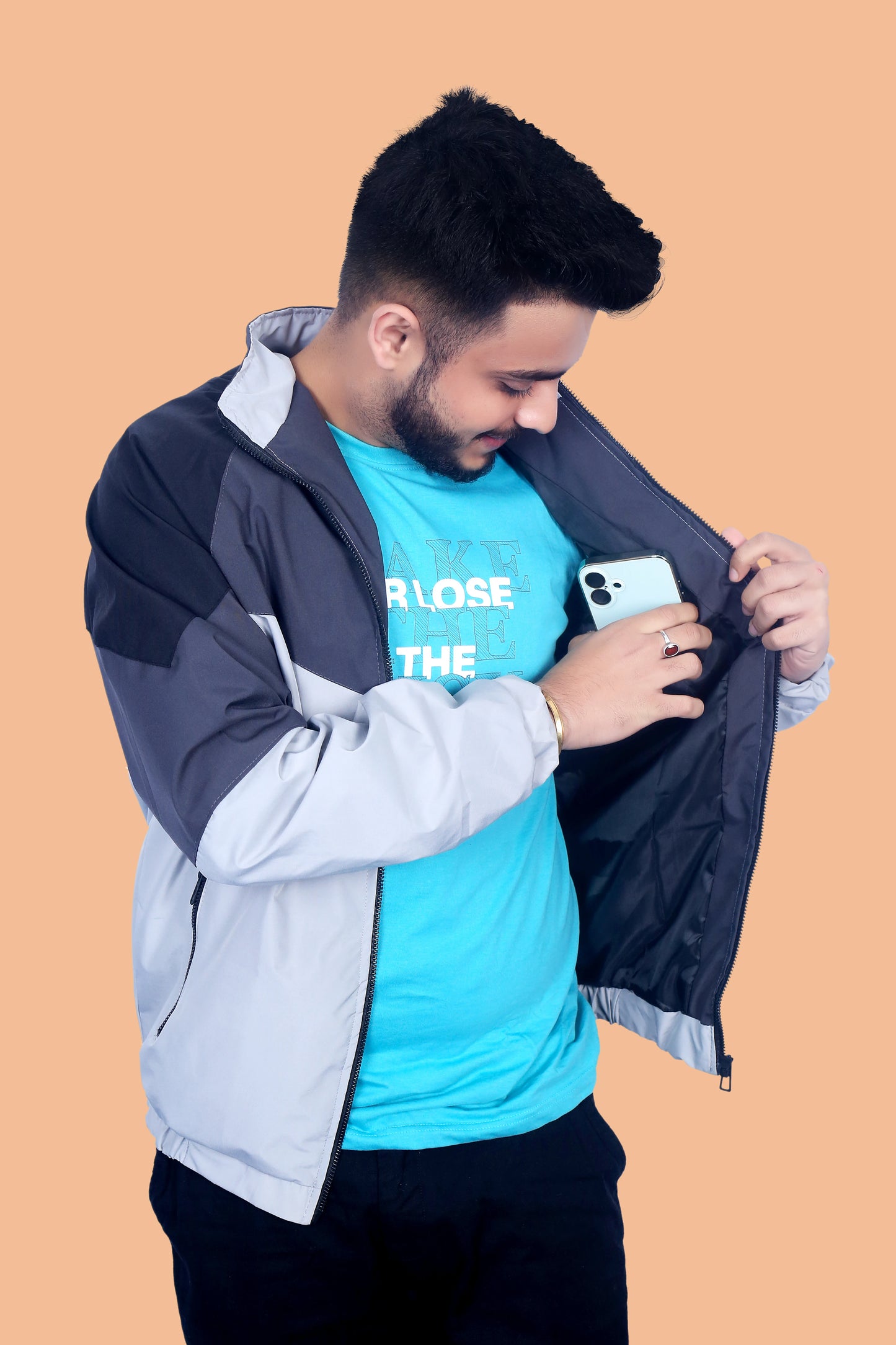 Caraba Jacket for Summer, Lightweight & Regular Fit, Full Sleeves, Stylish Stand Collar Colorblock Men Wind Cheater