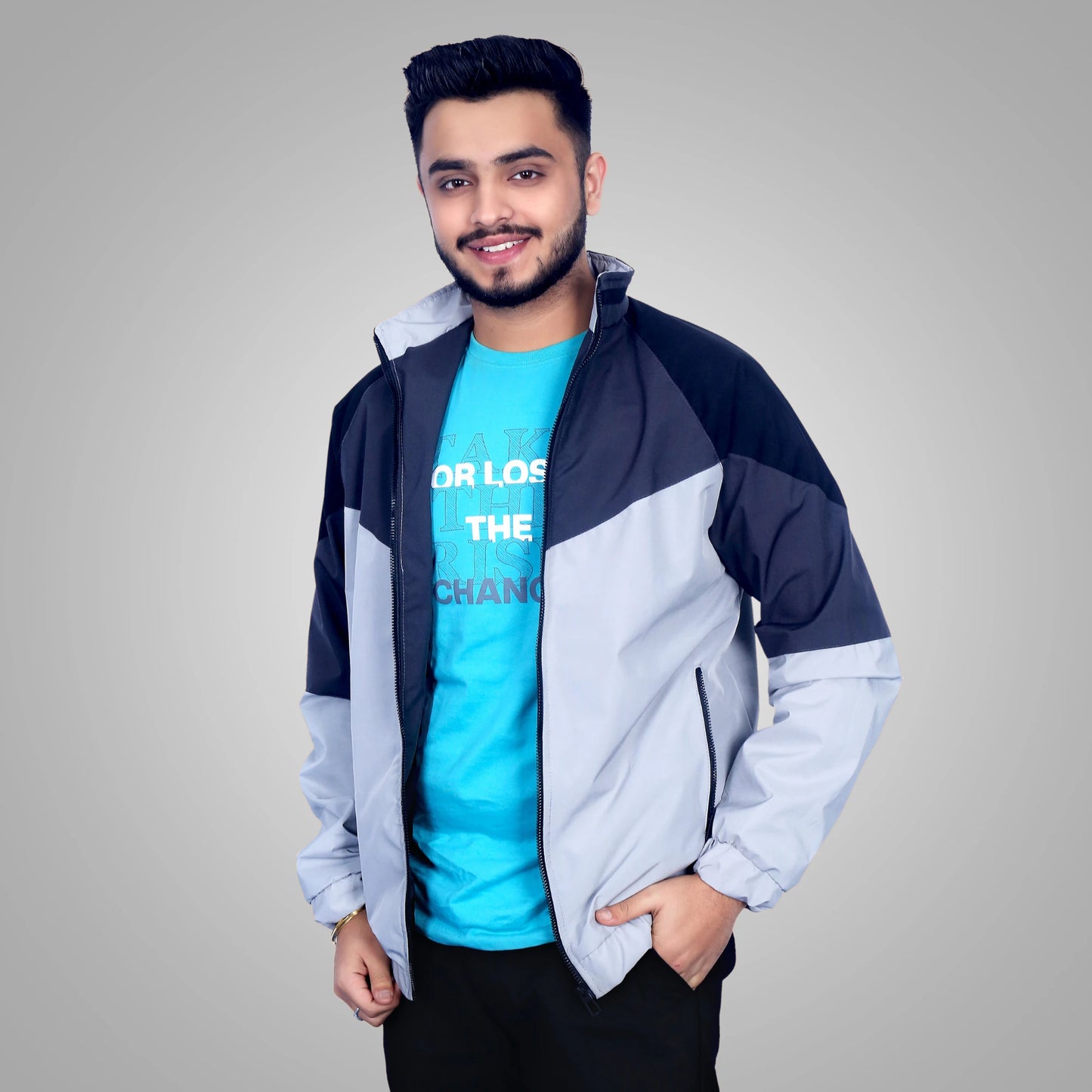 Caraba Jacket for Summer, Lightweight & Regular Fit, Full Sleeves, Stylish Stand Collar Colorblock Men Wind Cheater
