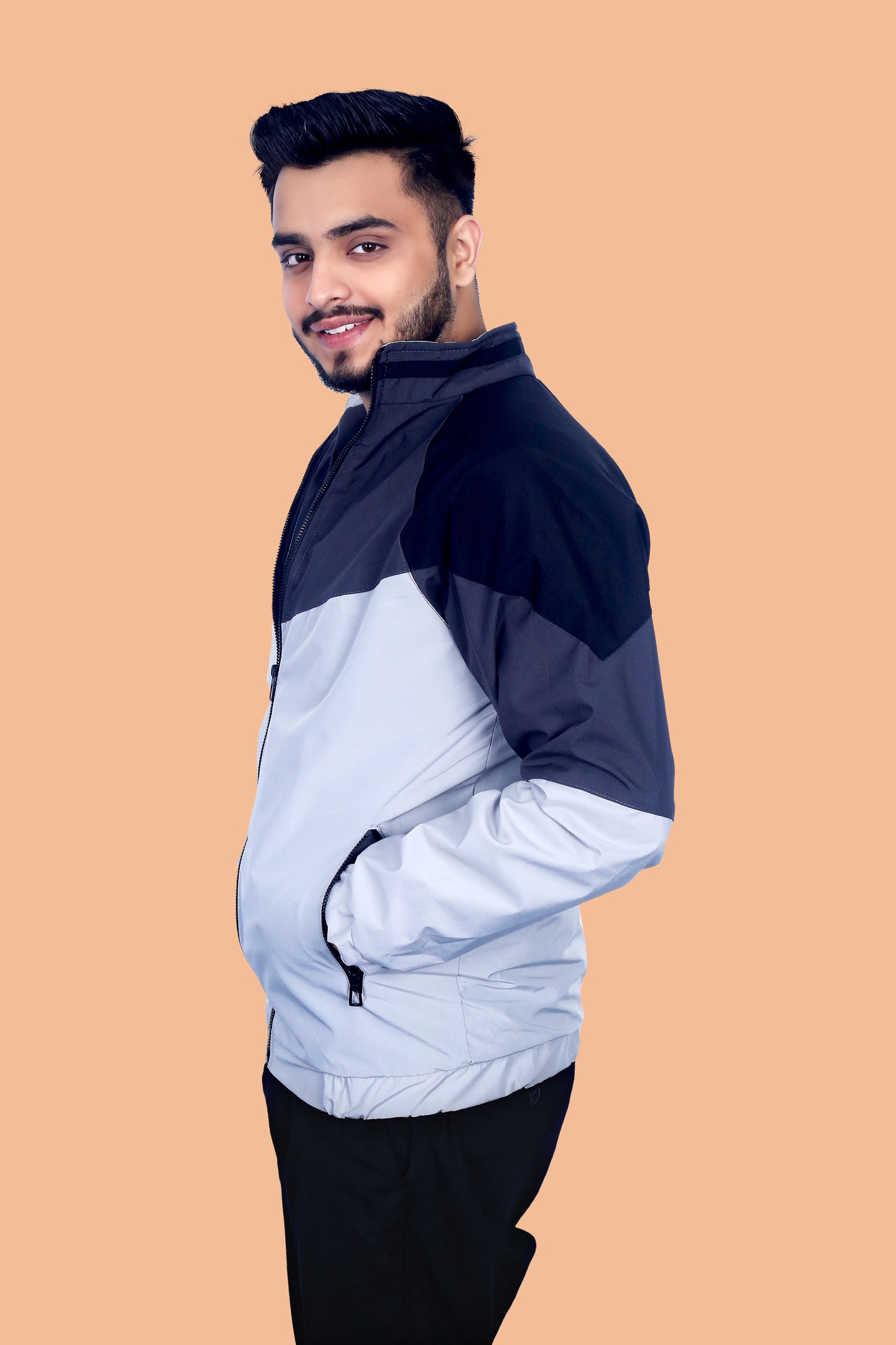 Caraba Jacket for Summer, Lightweight & Regular Fit, Full Sleeves, Stylish Stand Collar Colorblock Men Wind Cheater