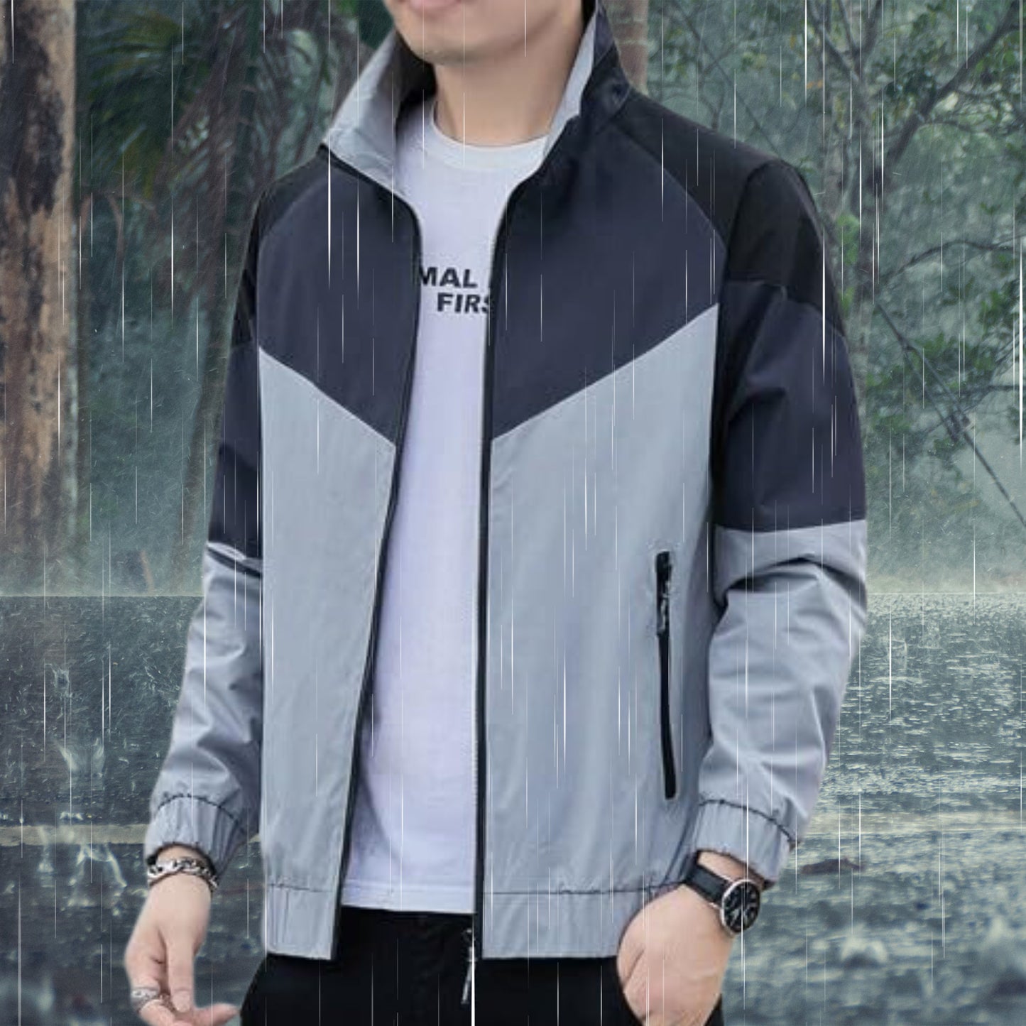 Caraba Colorblock Men's Rain Jacket for Light Rain