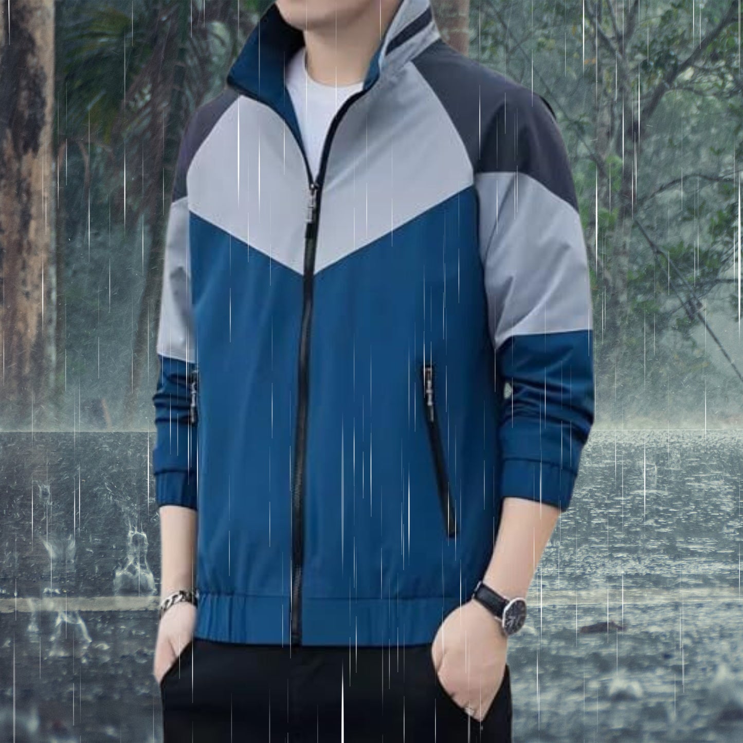 Caraba Colorblock Men's Rain Jacket for Light Rain