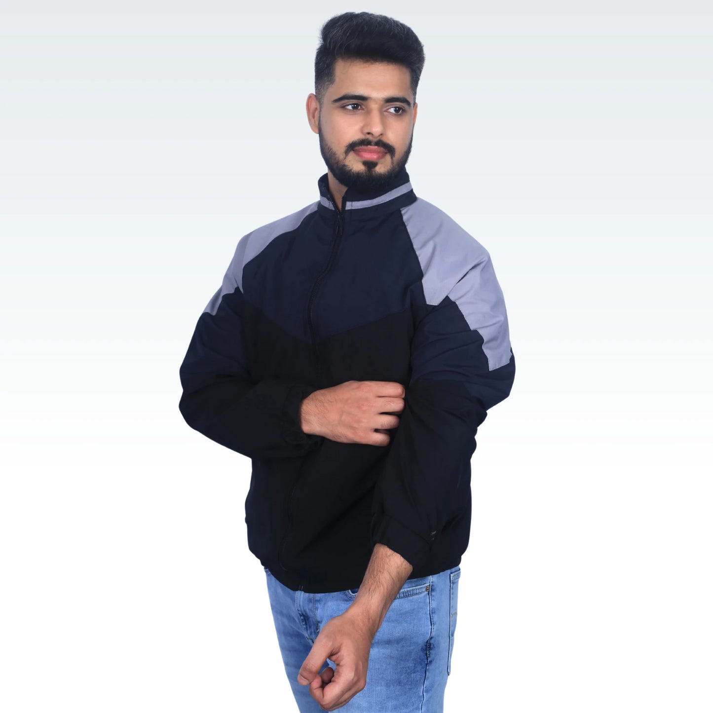 Caraba Jacket for Summer, Lightweight & Regular Fit, Full Sleeves, Stylish Stand Collar Colorblock Men Wind Cheater