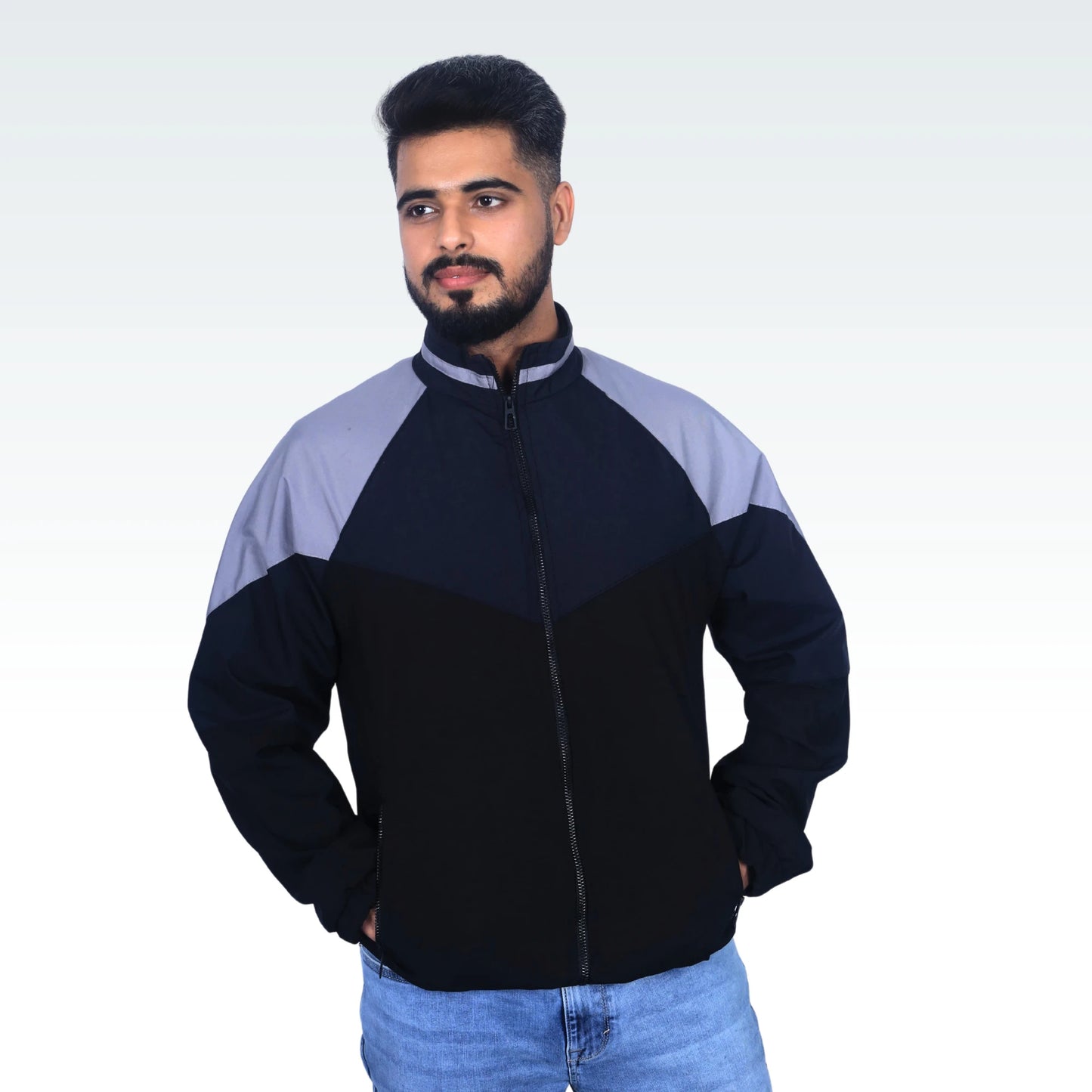 Caraba Jacket for Summer, Lightweight & Regular Fit, Full Sleeves, Stylish Stand Collar Colorblock Men Wind Cheater