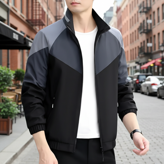 Caraba Men's Colorblock Jacket | Stylish Nylon Windcheater | Full Sleeve Zip-Up Jacket with Stand Collar | Casual Sportswear