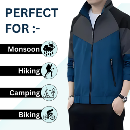 Caraba Men's Colorblock Summer Jacket | Lightweight Windcheater for Light Rain | Full Sleeves, Regular Fit, Stylish Stand Collar