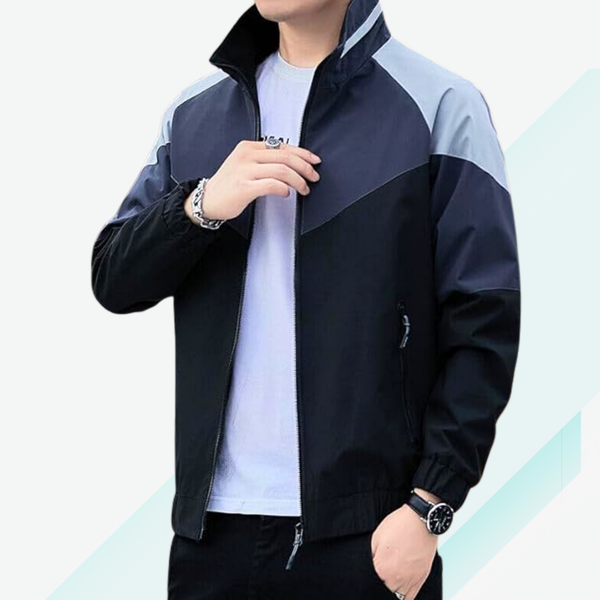 Caraba Men's Colorblock Summer Jacket | Lightweight Windcheater for Light Rain | Full Sleeves, Regular Fit, Stylish Stand Collar