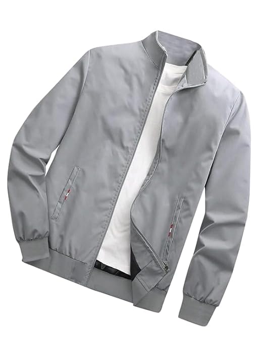 Men's Jacket Low-Cut Standing Collar, Full Sleeves with Elastic |Latest Stylish Jacket for Men | Bomber Jacket for Regular Fit Zip-Up Casual Jacket