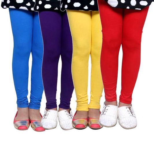 Plain Ankle Length Cotton Leggings for Kids & Girls Pack of 4