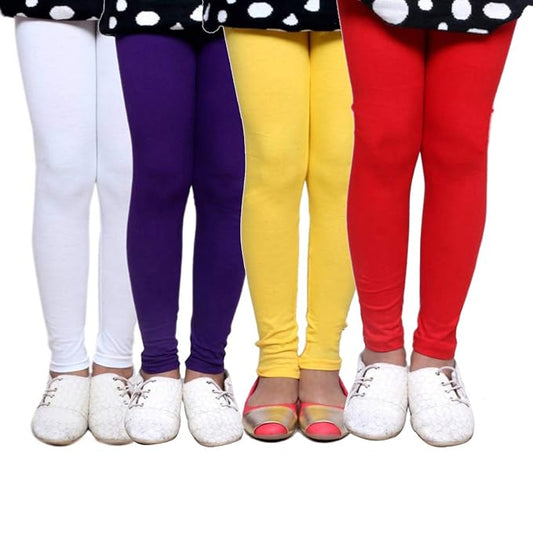 Plain Ankle Length Cotton Leggings for Kids & Girls Pack of 4