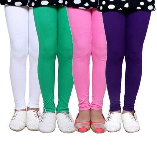 Plain Ankle Length Cotton Leggings for Kids & Girls Pack of 4