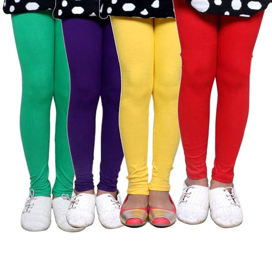 Plain Ankle Length Cotton Leggings for Kids & Girls Pack of 4