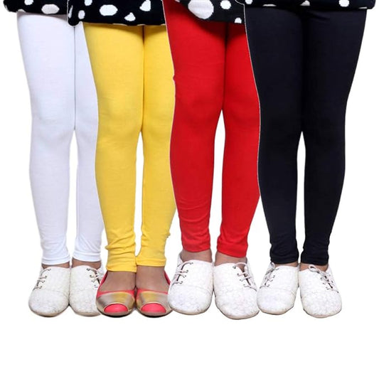Plain Ankle Length Cotton Leggings for Kids & Girls Pack of 4