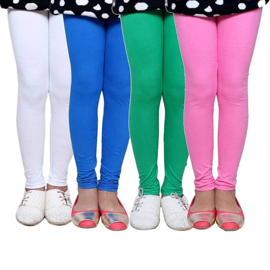 Plain Ankle Length Cotton Leggings for Kids & Girls Pack of 4
