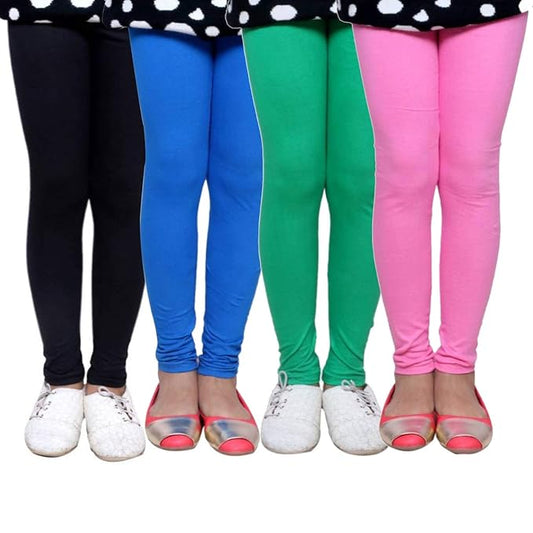Plain Ankle Length Cotton Leggings for Kids & Girls Pack of 4