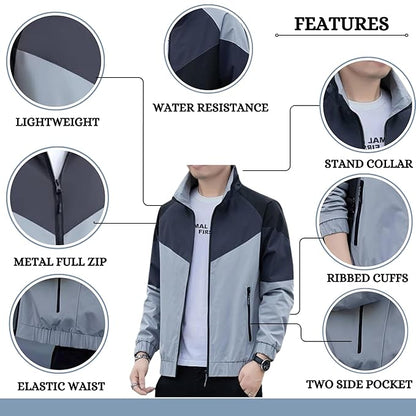 Caraba Mens Jackets for Winter, Lightweight Windcheater Jacket, Full Sleeves, Regular Fit, Stylish Stand Collar, Zipper Closure