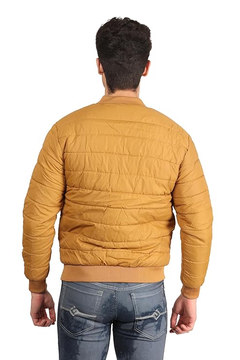 Men's Quilted Full Sleeves Bomber Puffer Zipper Stand Collar Winter Jacket