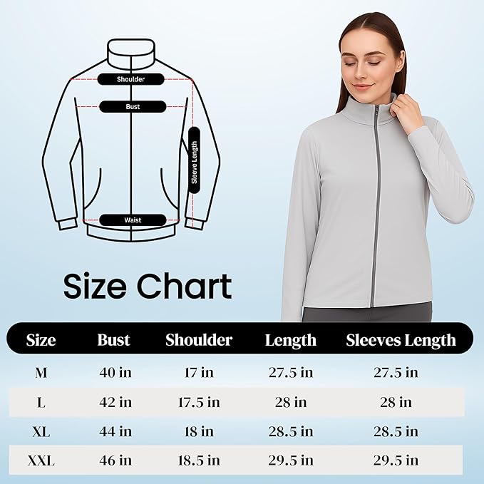 Caraba UPF 50+ Sun Protection UV Jacket for Women, Zipper Jacket for Biker & Outdoor Activity Solid Women Wind Cheater