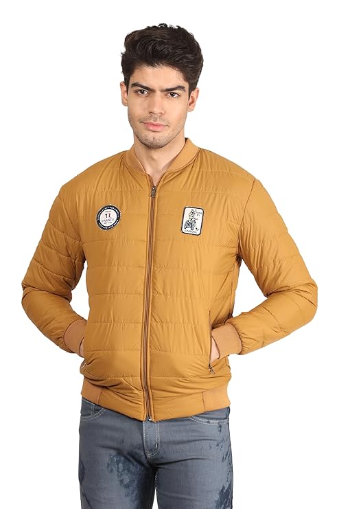Men's Quilted Full Sleeves Bomber Puffer Zipper Stand Collar Winter Jacket