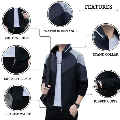 Caraba Mens Jackets for Winter, Lightweight Windcheater Jacket, Full Sleeves, Regular Fit, Stylish Stand Collar, Zipper Closure