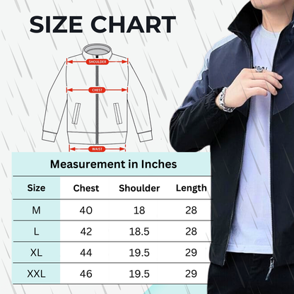 Caraba Men's Colorblock Summer Jacket | Lightweight Windcheater for Light Rain | Full Sleeves, Regular Fit, Stylish Stand Collar