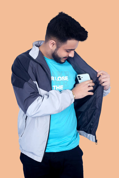 Caraba Jacket for Summer, Lightweight & Regular Fit, Full Sleeves, Stylish Stand Collar Colorblock Men Wind Cheater